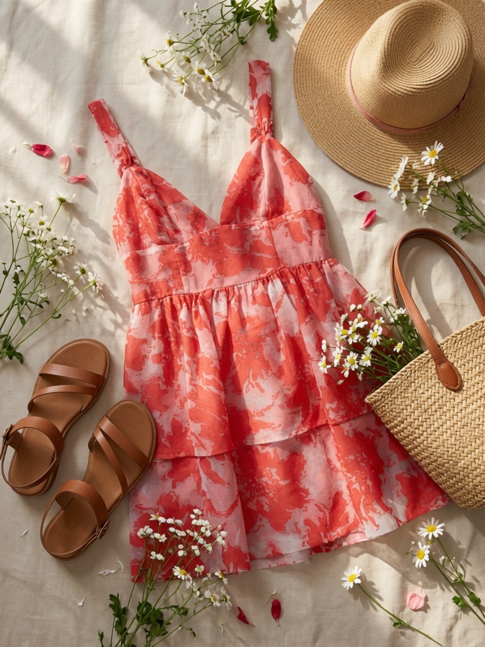 FLORAL ORGANZA TIERED ROMPER DRESS Medium